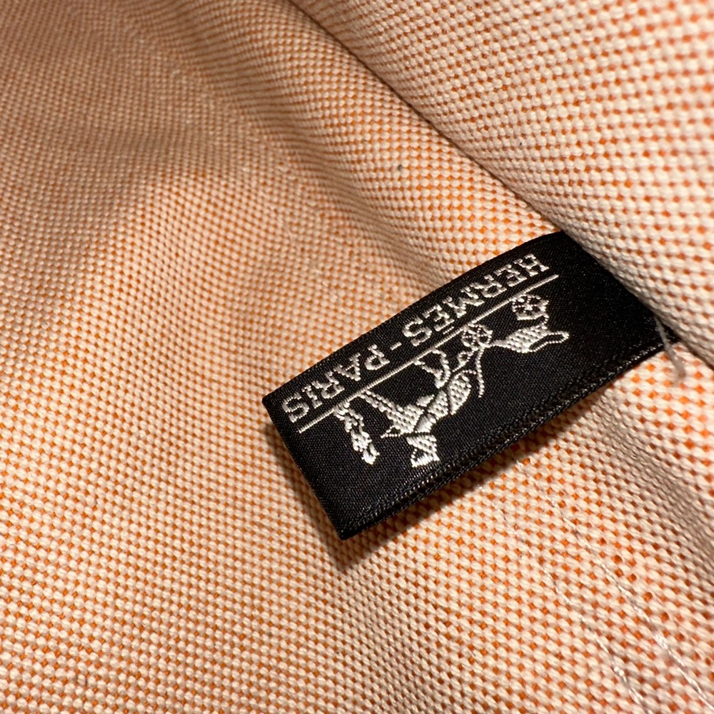 Hermes Cream and Orange Canvas Tote with Black Logo Tag - Picture 2 of 2